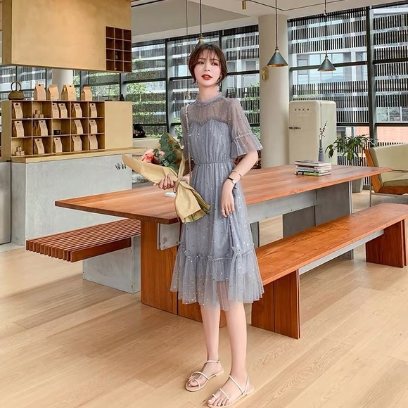 NWT gray blue star and moon embellished dress - Picture 7 of 7